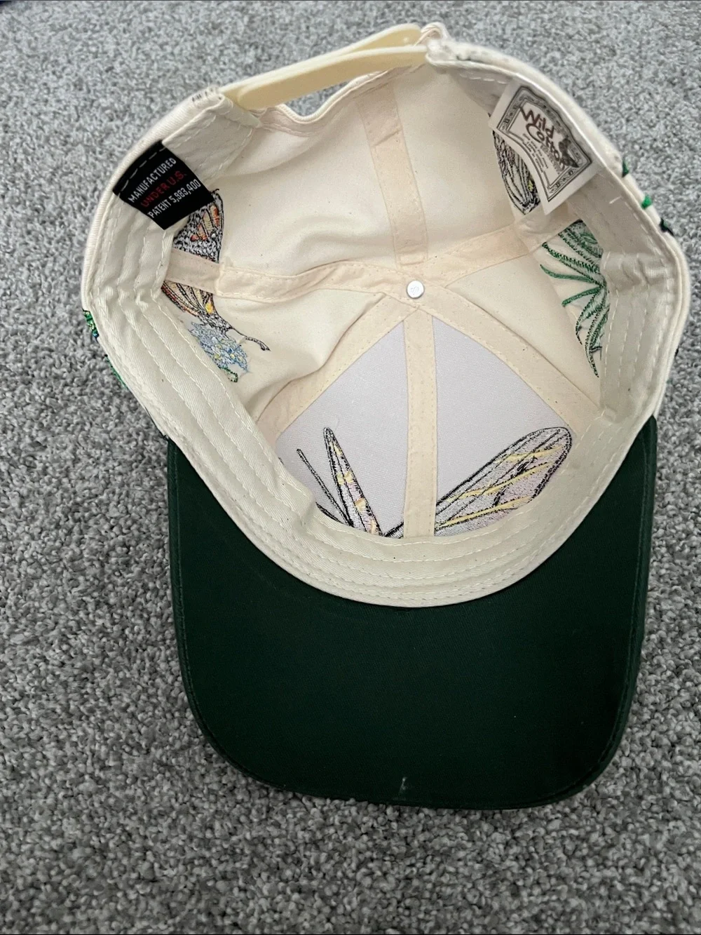 Floral & Butterfly Embroidered Baseball Cap - Cream & Dark Green